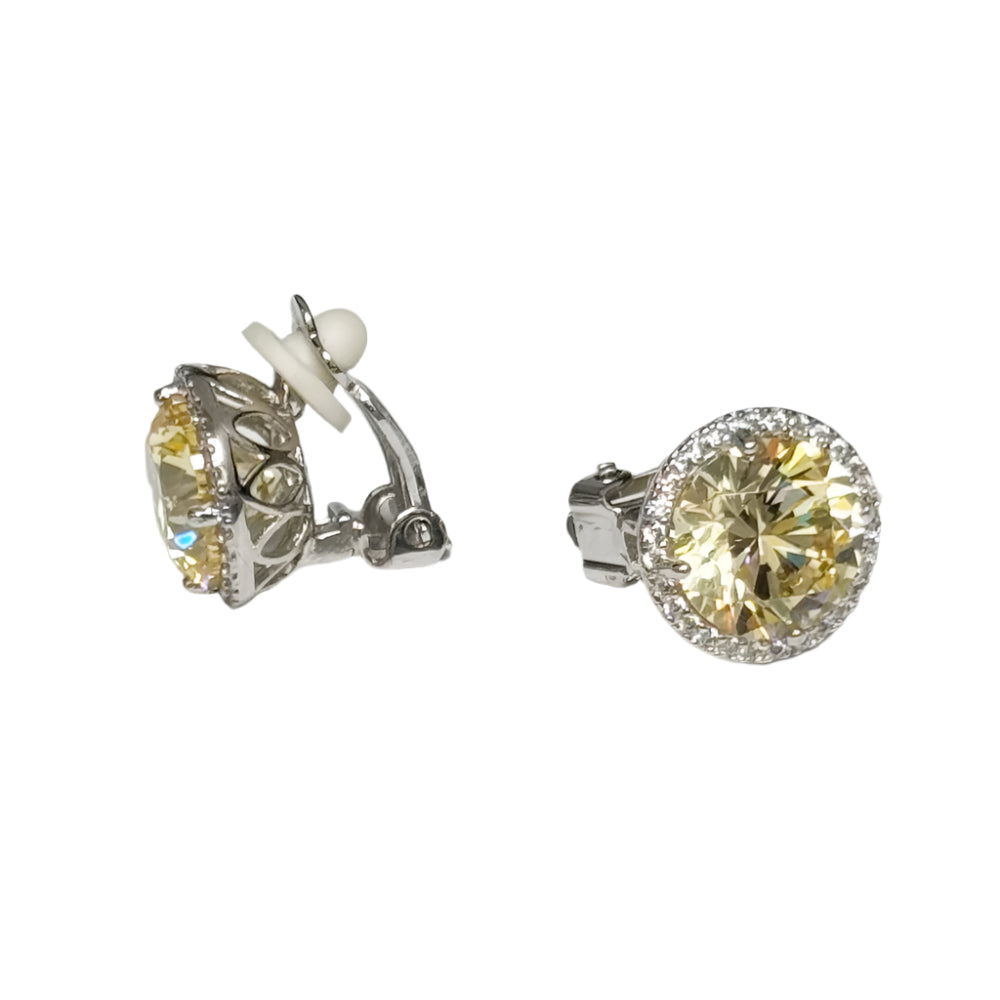 CZ Round Stud Earrings, Pieced, Clip-on