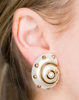 White Pearl with Gold Center Shell Clip-on Earrings