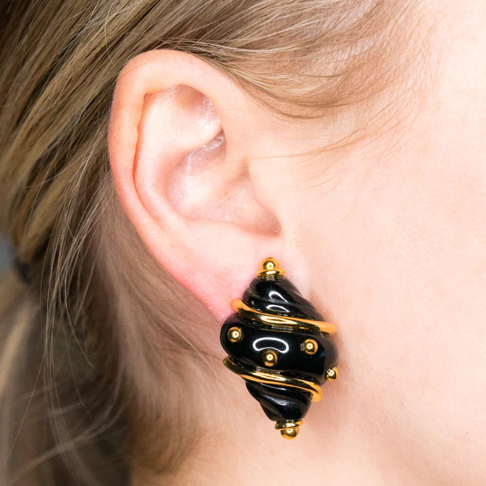 Black & Gold Shell Clip-on Earrings