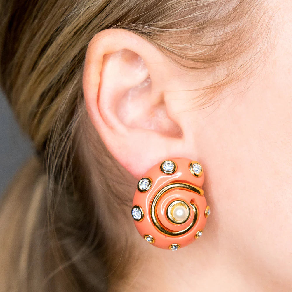 Coral Snail Clip-on Earrings