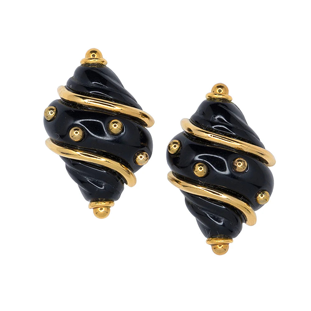 Black & Gold Shell Clip-on Earrings