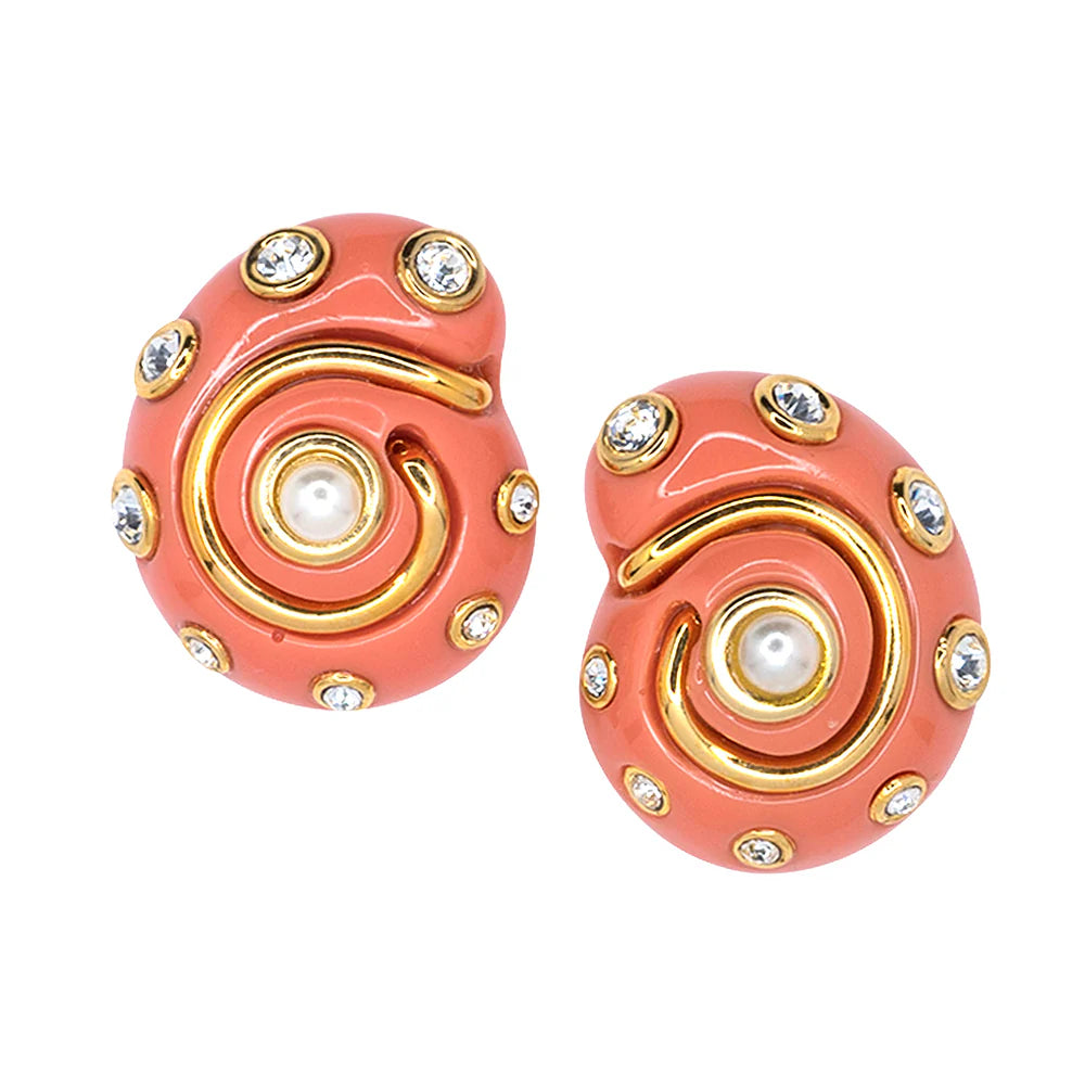 Coral Snail Clip-on Earrings