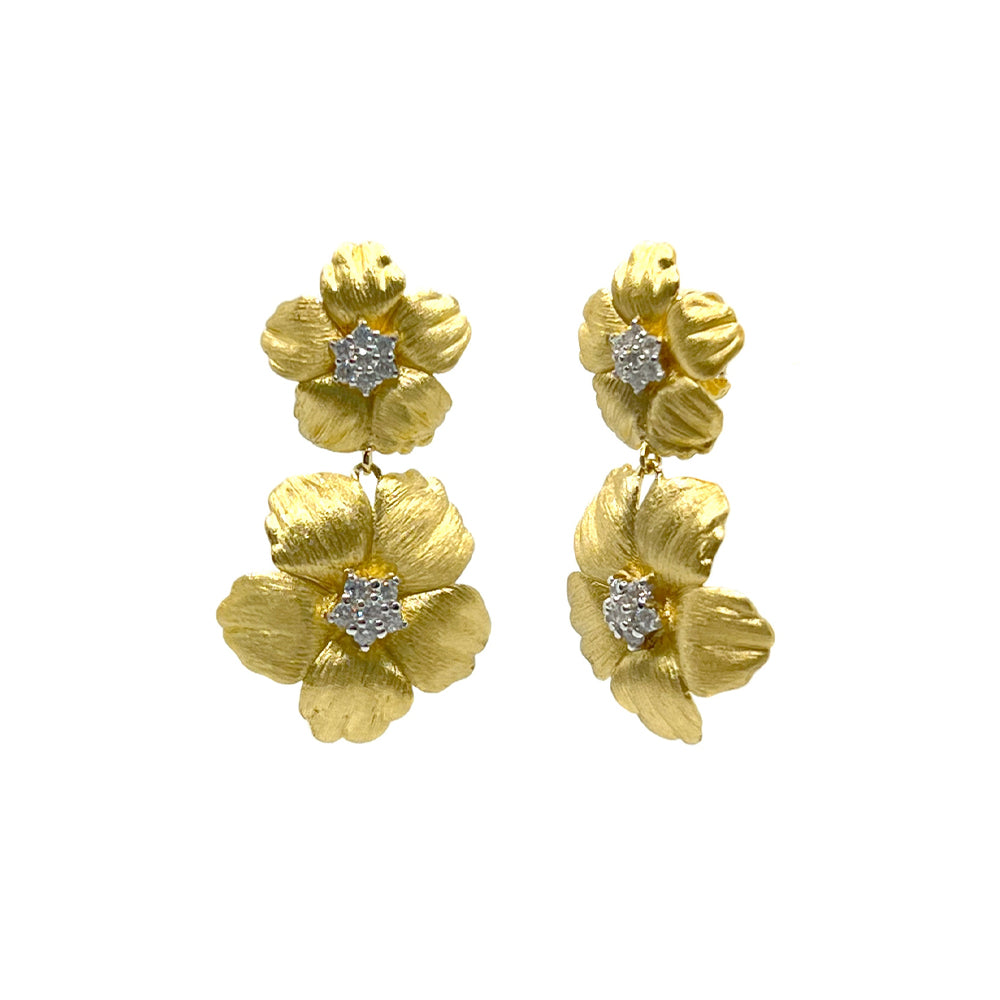 Double Medium Flower Drop Earrings