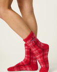 Red Plaid with Embroidered Bow Socks