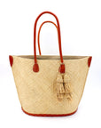 Santa Ynez Small Woven Straw Tote Bag with Tassel Charm Embellishment