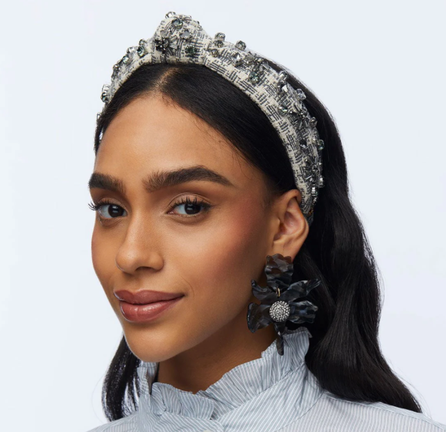 Charcoal Stitch Crystal Snowflake Slim Knotted Headband