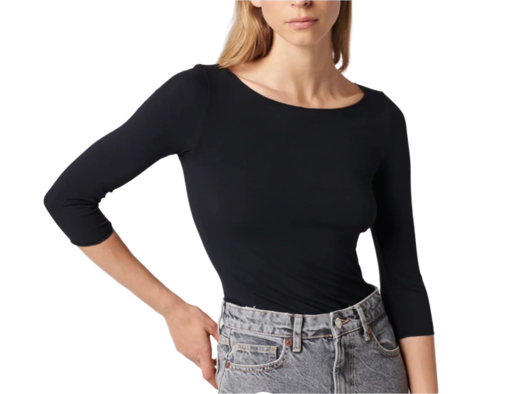 Soft Touch 3/4 Sleeve Merrow Edge Boatneck T-Shirt