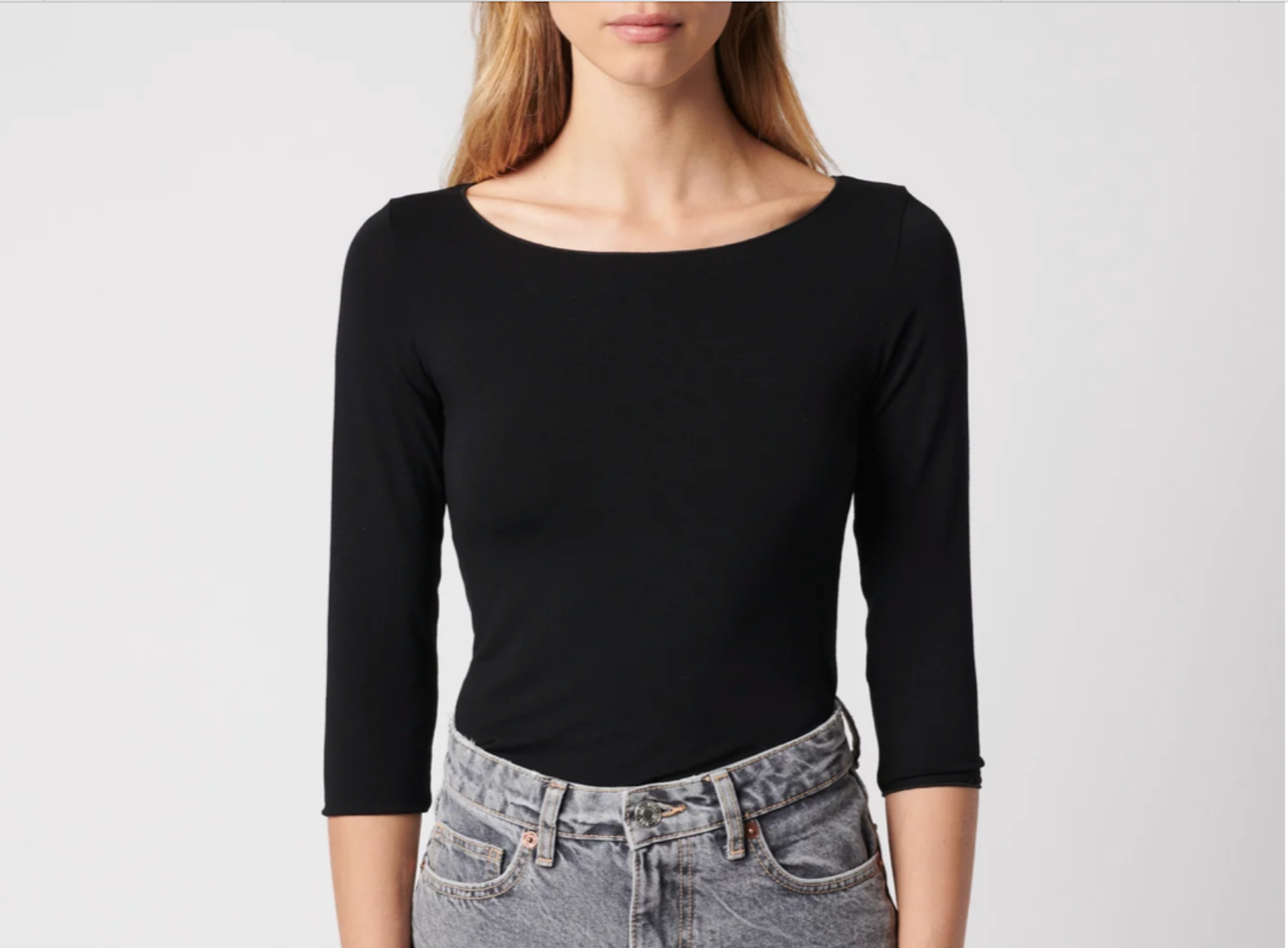Soft Touch 3/4 Sleeve Merrow Edge Boatneck T-Shirt