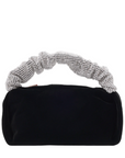 Velvet Bag With Rhinestone Scrunched Handle Black