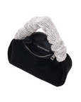 Velvet Bag With Rhinestone Scrunched Handle Black