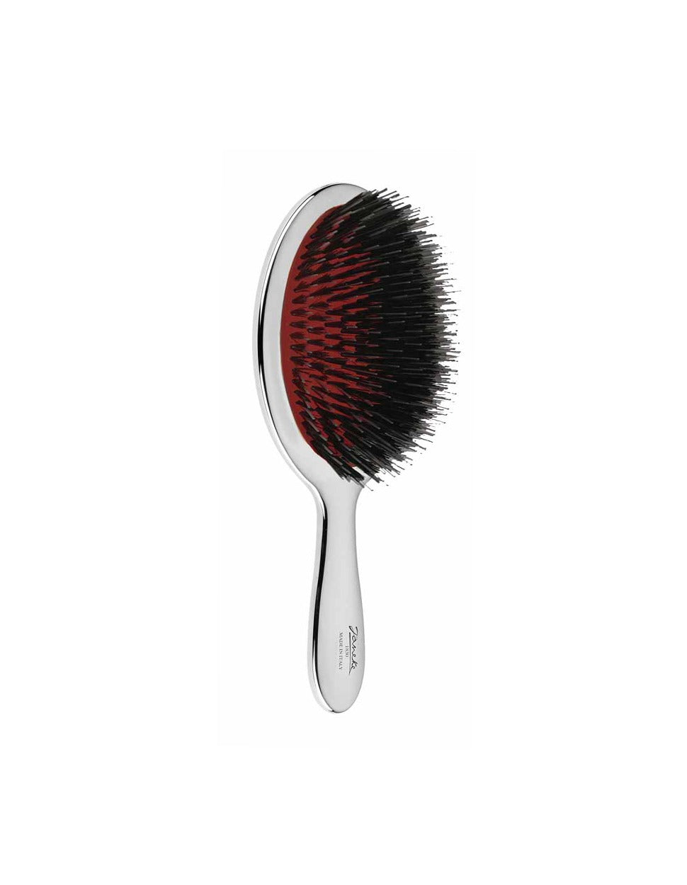 Chrome hairbrush with mixed bristles