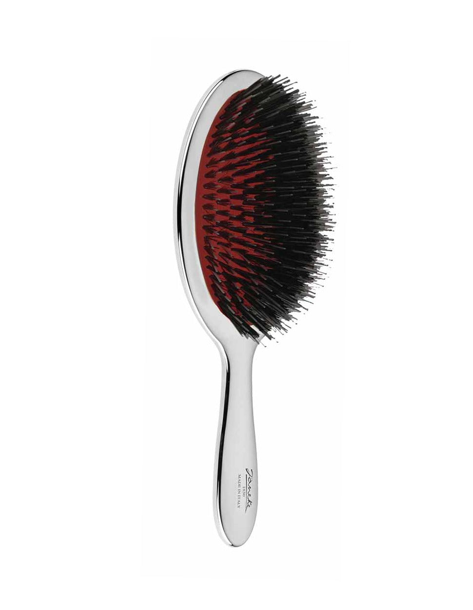 Chrome hairbrush with mixed bristles