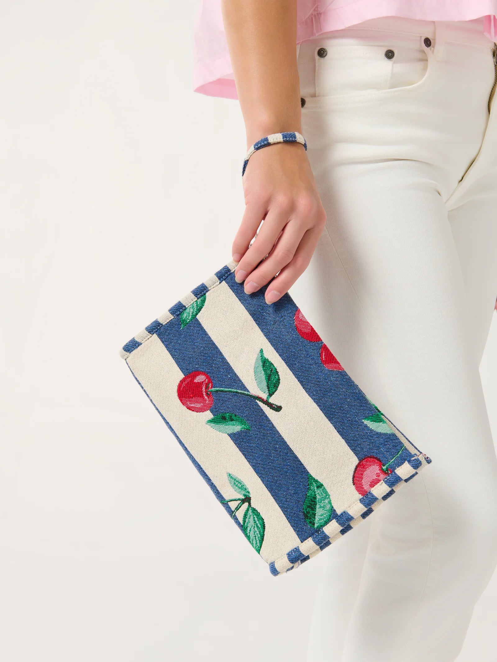Cherry Stripe Jacquard Wristlet