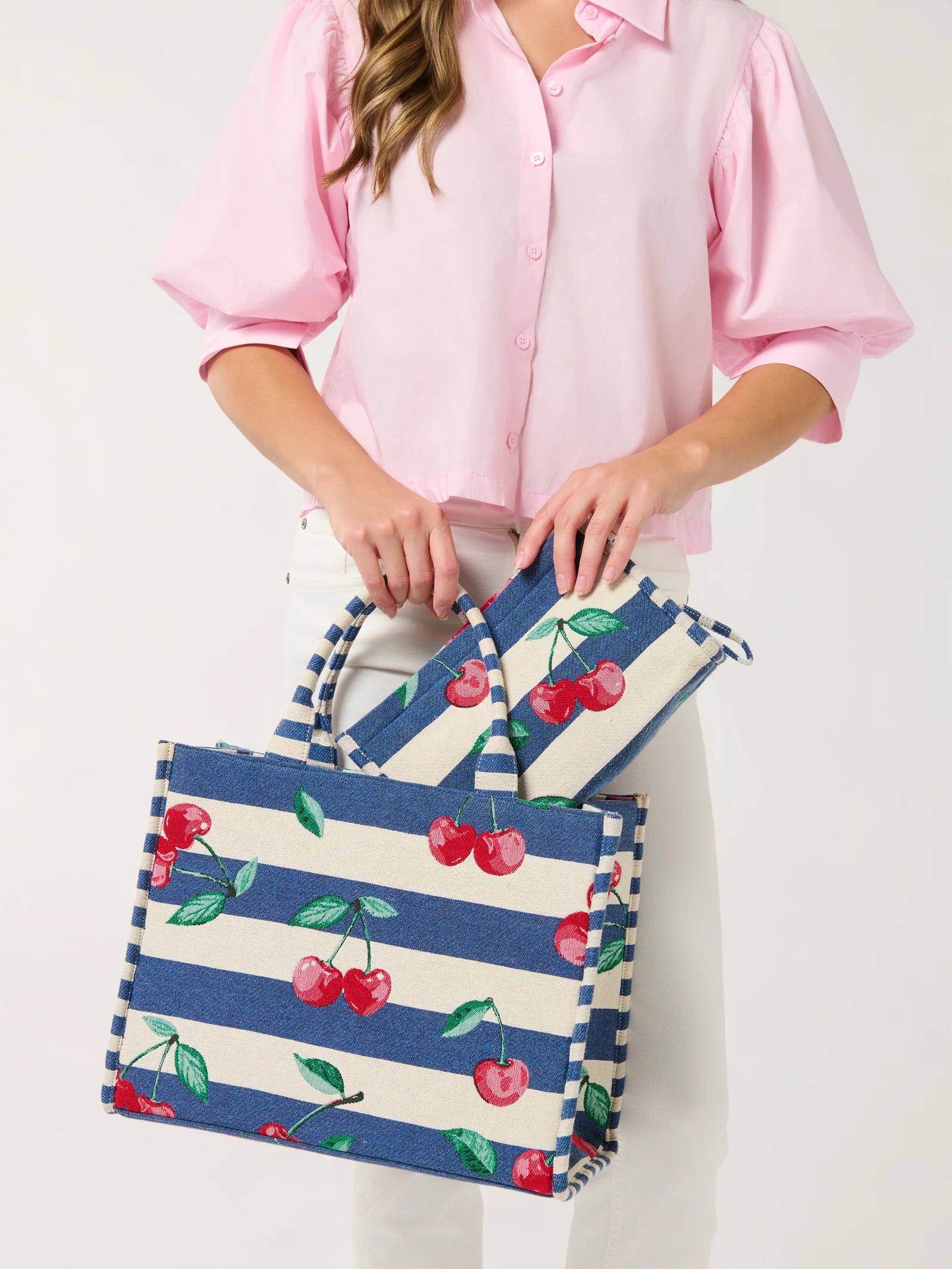 Cherry Stripe Jacquard Wristlet