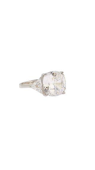 Radiant Cut CZ Ring with Trillion Cut Side Stones