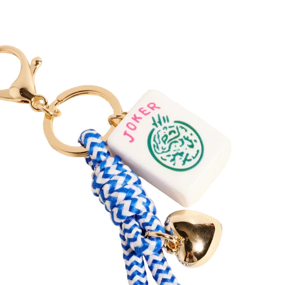 Mahjong Tile Puffy Heart Cord Keychain Bag Charm