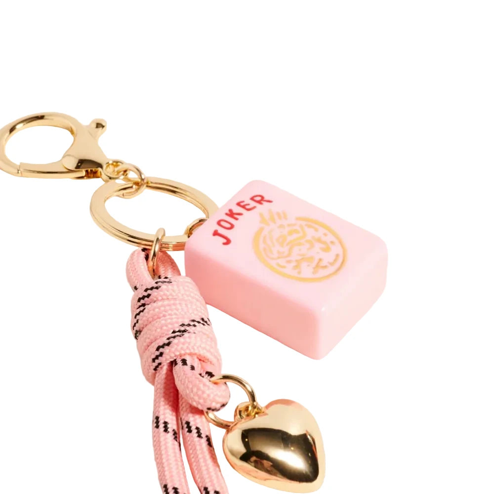 Mahjong Tile Puffy Heart Cord Keychain Bag Charm