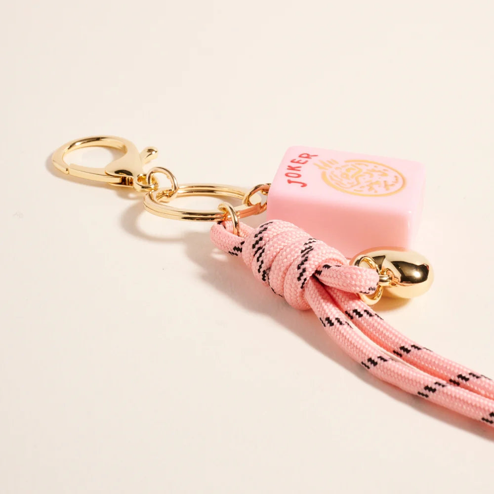 Mahjong Tile Puffy Heart Cord Keychain Bag Charm