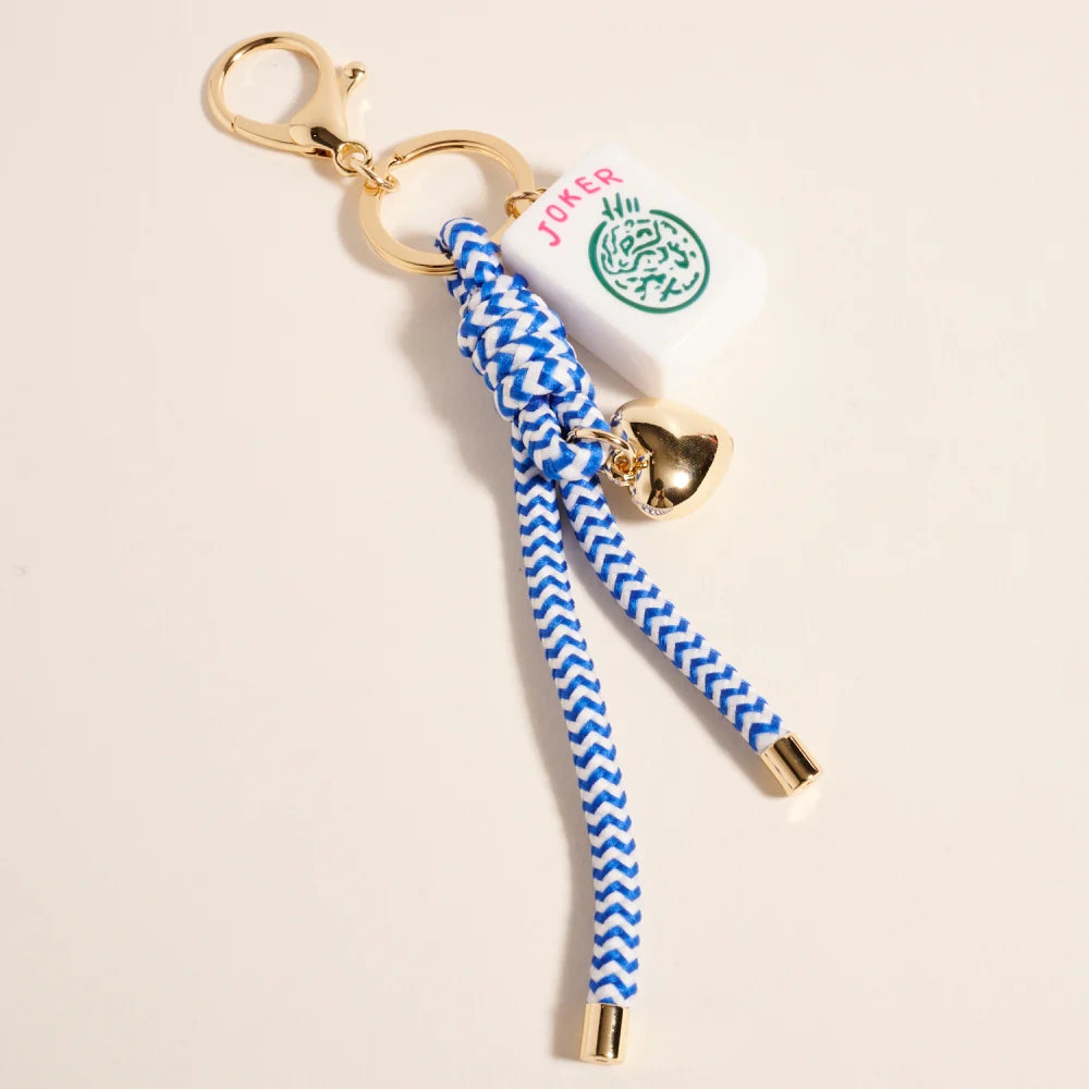 Mahjong Tile Puffy Heart Cord Keychain Bag Charm
