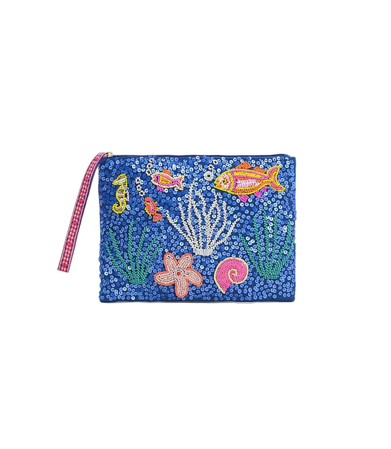 Ocean Bliss Hand-Beaded Wristlet