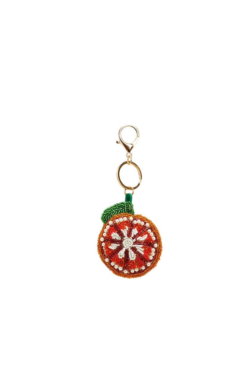 Orange Beaded Charm Keychain