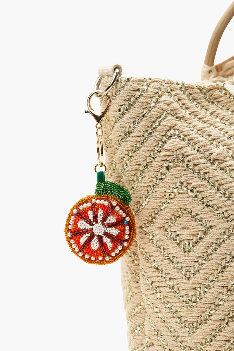Orange Beaded Charm Keychain
