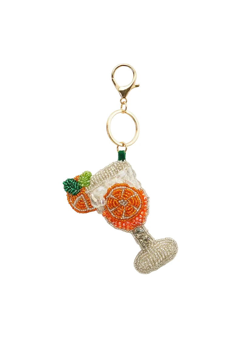 Zesty Orange Burst Beaded Charm Keychain