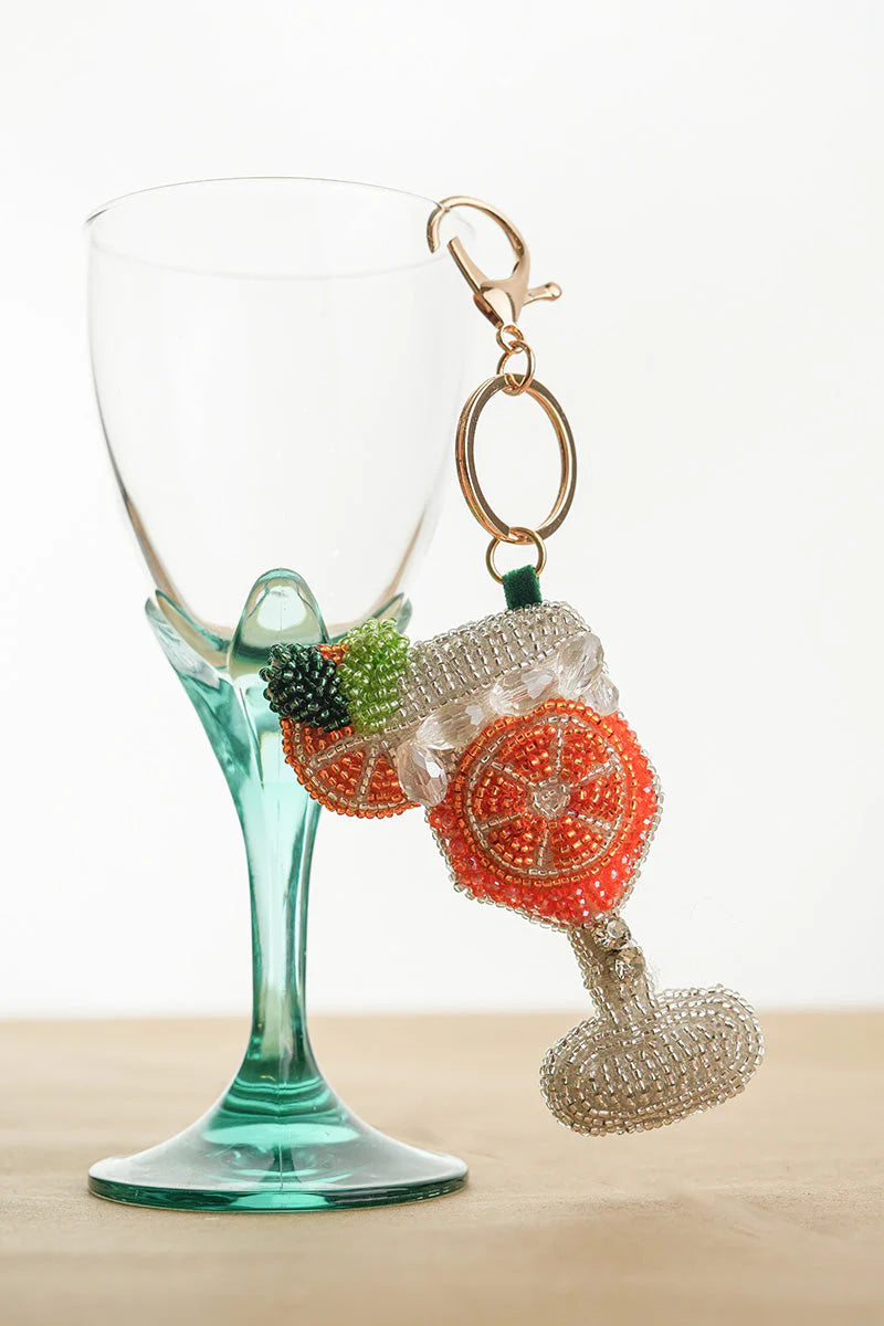 Zesty Orange Burst Beaded Charm Keychain