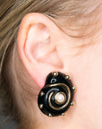 Black with Gold Center Shell Clip-on Earrings