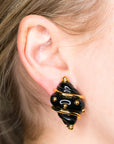 Black & Gold Shell Clip-on Earrings