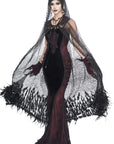 Western Fashion Sheer Beaded Long Cloak with Feather Trim