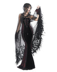 Western Fashion Sheer Beaded Long Cloak with Feather Trim