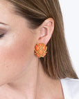 Gold Trim Coral Quilted Clip-on Earrings