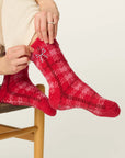 Red Plaid with Embroidered Bow Socks