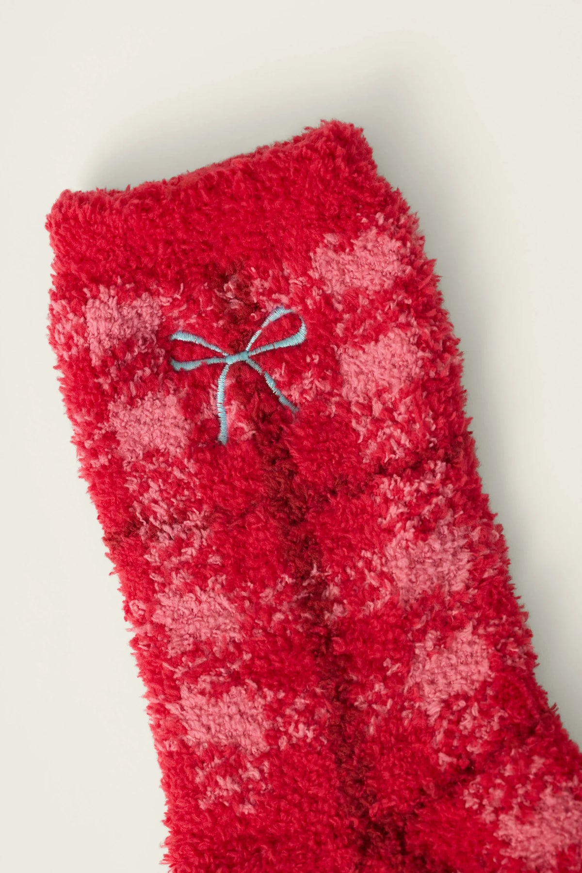 Red Plaid with Embroidered Bow Socks