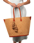 Santa Ynez Small Woven Straw Tote Bag with Tassel Charm Embellishment