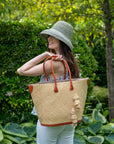 Santa Ynez Small Woven Straw Tote Bag with Tassel Charm Embellishment