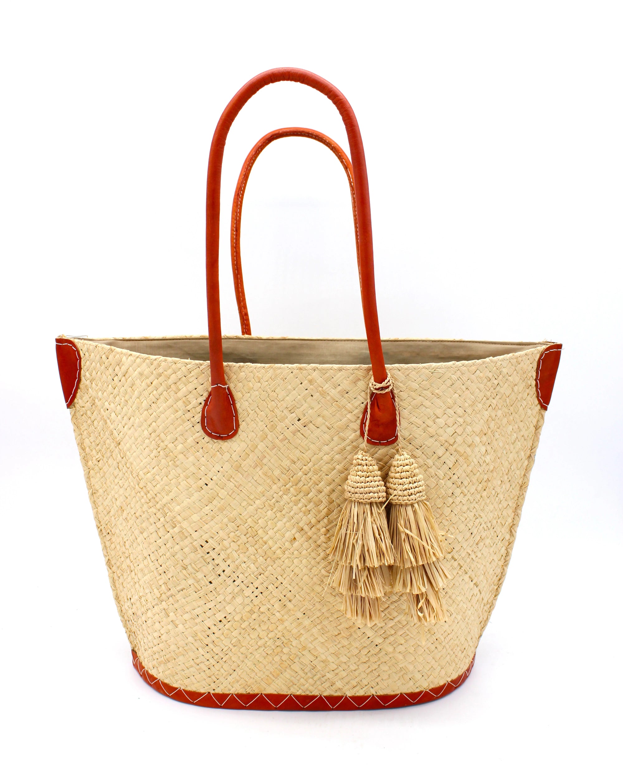 Santa Ynez Small Woven Straw Tote Bag with Tassel Charm Embellishment