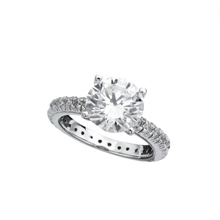 Brilliant Solitaire CZ Ring with Pavé Band