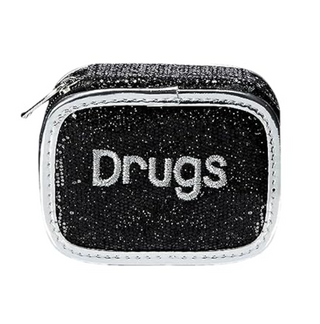 Drugs Pill Case in Black Glitter with Silver