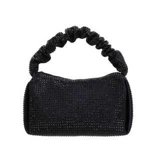 Satin Rhinestone Embellished Bag Black