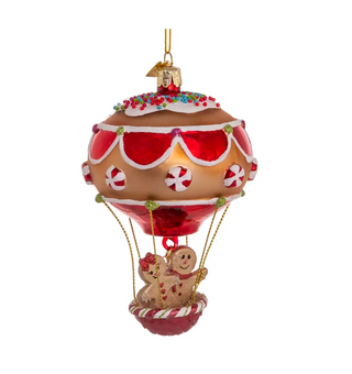 Noble Gems Glass Gingerbread Hot Air Balloon Ornament