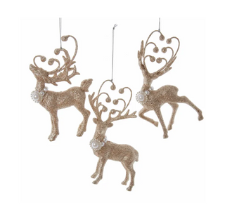 Golden Elegance Glittered Deer Ornament