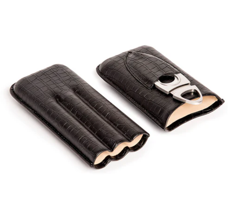 Black Crocodile Triple Cigar Holder