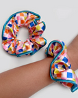 Goofy Silly Checkered Satin Scrunchie