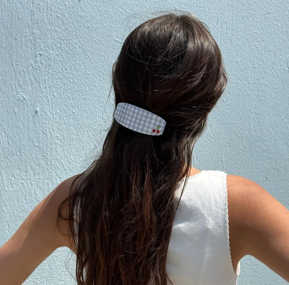 Ponytail Barrette in Blue Cherry Picnic