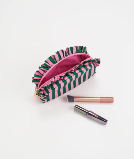Stripe Ruffle Small Zip Pouch