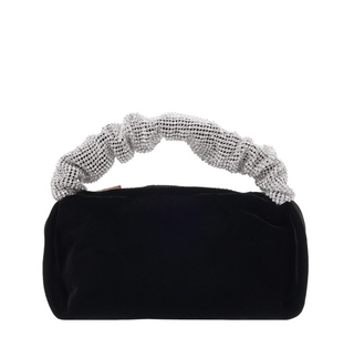 Velvet Bag With Rhinestone Scrunched Handle Black