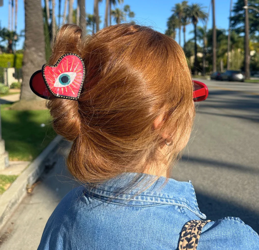 Hand-painted Lucky Eye Heart Hair Claw Clip