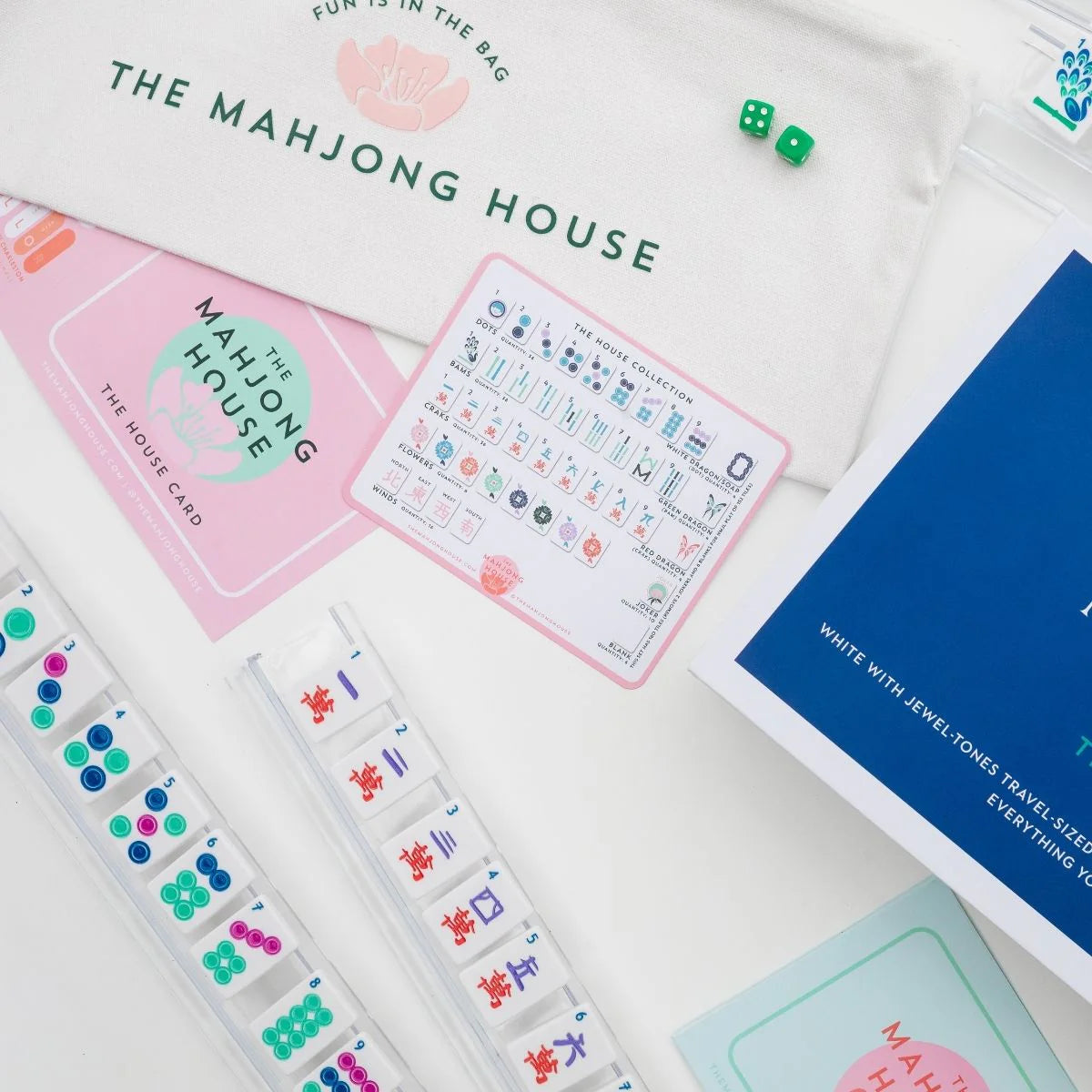 White with Jewel-Tones Travel Mahjong Set